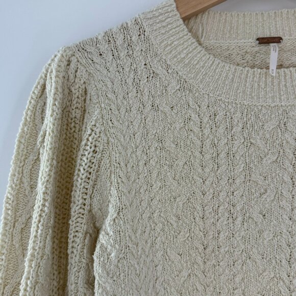 Free People Long Sleeve Villa Cable Pullover Ivory Neutral Size Medium - Picture 3 of 9